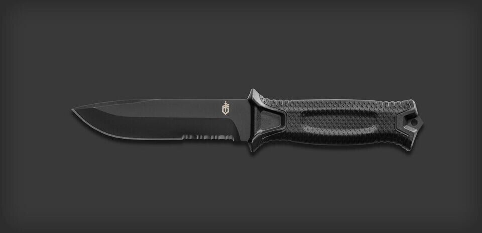 Gerber Strongarm Fixed Blade Serrated Edge Knife Modular MOLLE Sheath Black