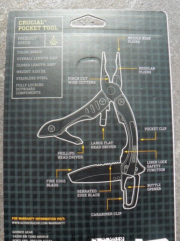 Gerber Crucial Multi Tool Green Plier Carabiner Clip Knife Opener 31-000238