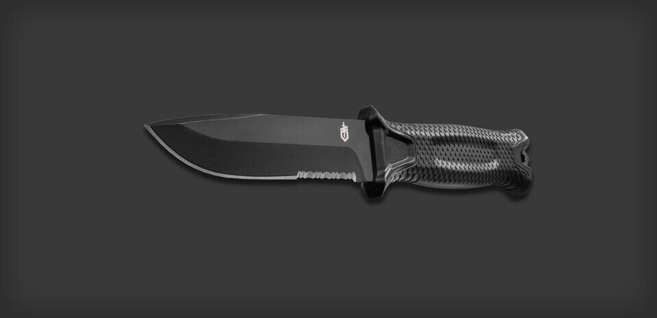 Gerber Strongarm Fixed Blade Serrated Edge Knife Modular MOLLE Sheath Black