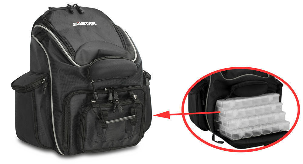 Silstar Fishing Backpack with 4 Tackle Boxes and Multiple Storage Pockets