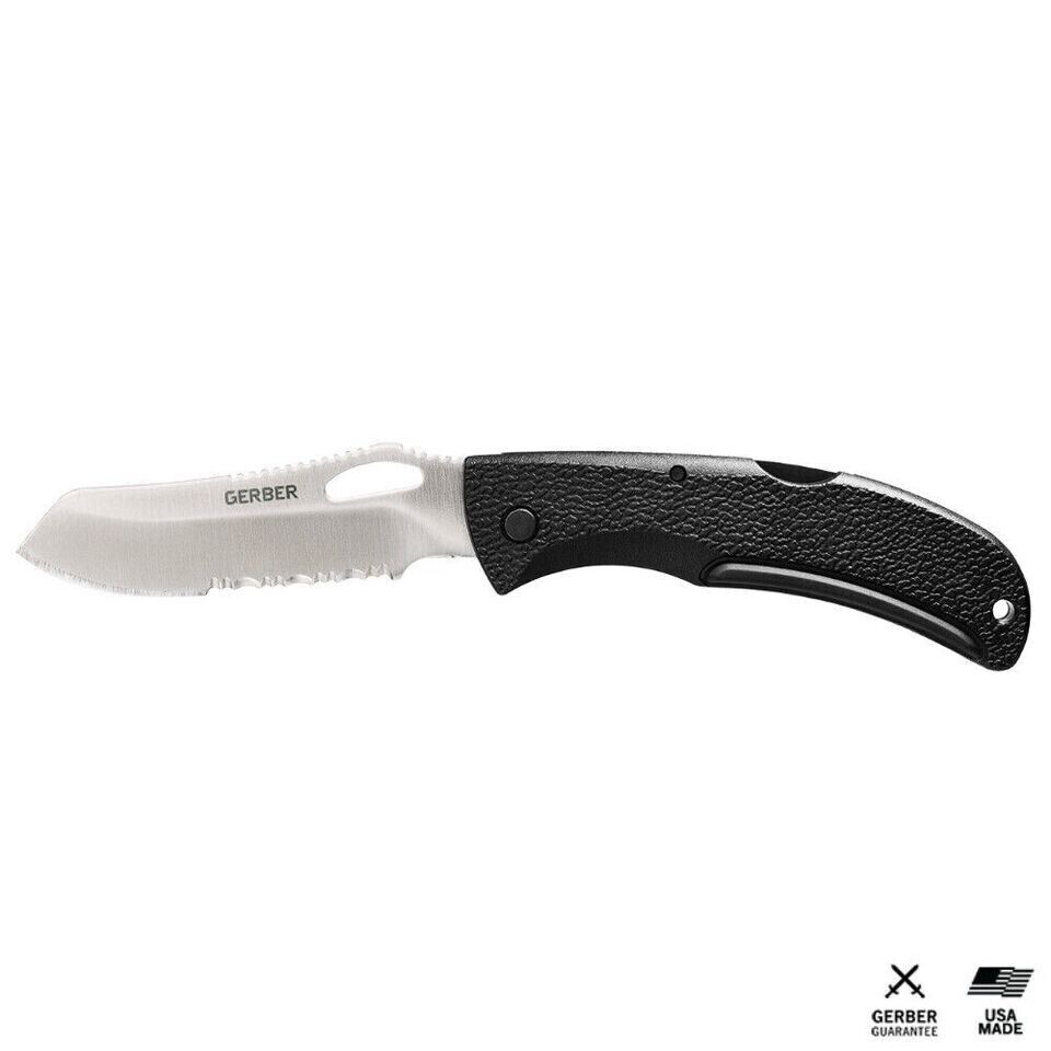 Gerber EZ Out DPSF S30V Black Seratted Satin Folding Knife 01643G