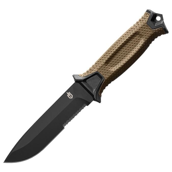Gerber Strongarm Fixed Blade Serrated Edge Knife Modular MOLLE Sheath Brown