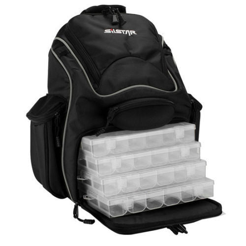 Silstar Fishing Backpack with 4 Tackle Boxes and Multiple Storage Pockets