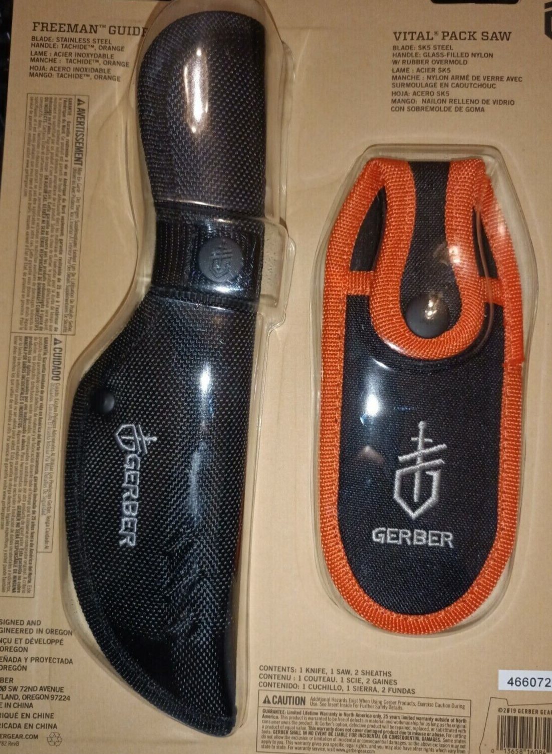 Gerber Freeman Guide Orange Fixed Blade hunting knife and vital pack saw combo