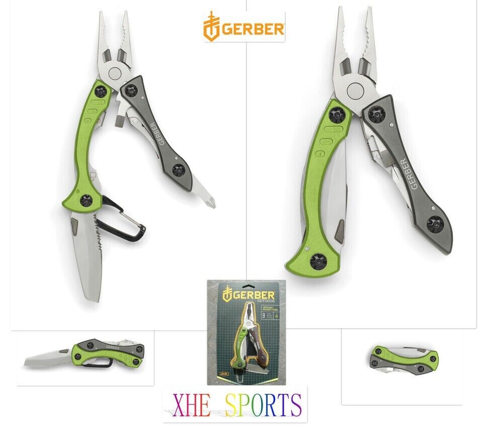 Gerber Crucial Multi Tool Green Plier Carabiner Clip Knife Opener 31-000238