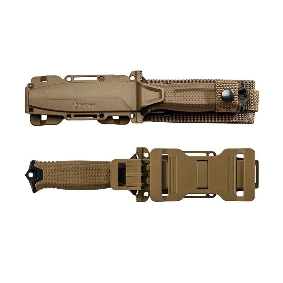 Gerber Strongarm Fixed Blade Fine Edge Knife Modular MOLLE Sheath Coyote Brown