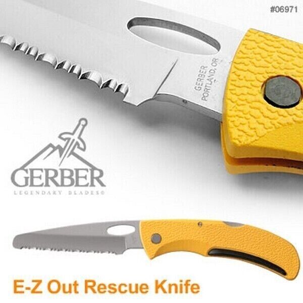 Gerber EZ Out Rescue Knife Yellow Full Serration Blunt Tip Hunting Blade Gr9718