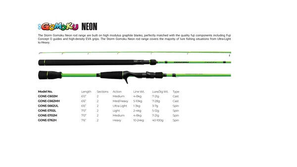 Storm Gomoku NEON Fishing Rod 6' Medium 4-8 kg Casting 2 Piece rod